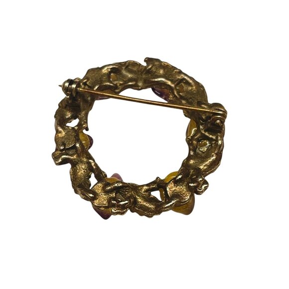 Vintage Gold-Tone Brooch With Purple Stones & Leaf Design - Picture 5 of 8